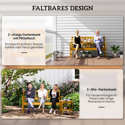 Akazien-Gartenbank für 2 Personen, Teak-Finish, klappbarer Tisch