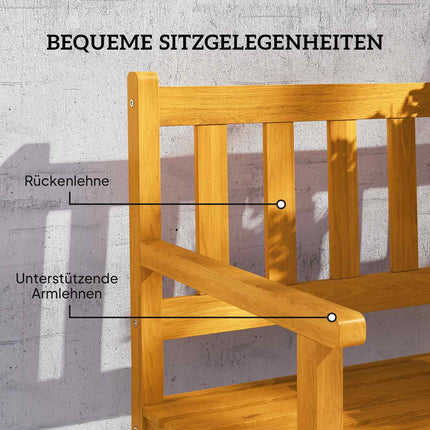 Akazien-Gartenbank für 2 Personen, Teak-Finish, klappbarer Tisch