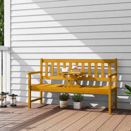 Akazien-Gartenbank für 2 Personen, Teak-Finish, klappbarer Tisch