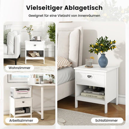 2-stöckiger Nachttisch mit Schublade und offenem Regal, Beistelltisch, Nachttisch aus Holz, Sofatisch