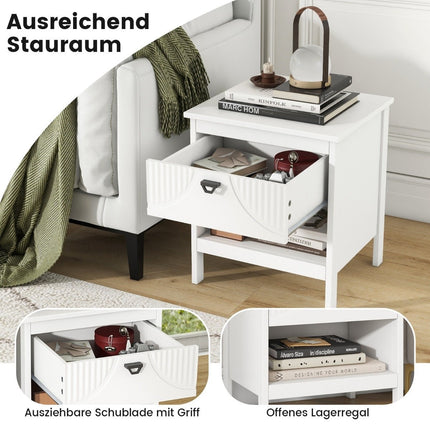 2-stöckiger Nachttisch mit Schublade und offenem Regal, Beistelltisch, Nachttisch aus Holz, Sofatisch