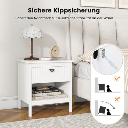 2-stöckiger Nachttisch mit Schublade und offenem Regal, Beistelltisch, Nachttisch aus Holz, Sofatisch