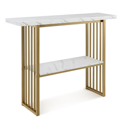 2patrový konzolový stolek v imitaci mramoru 120 x 29.5 x 92.5 cm, bílá se zlatou