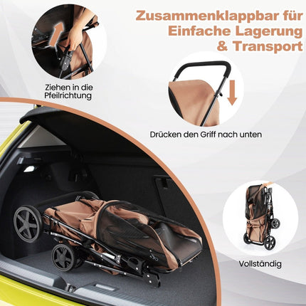 2 Etagen Hundebuggy bis 16 kg Hundebuggy mit Netzfenstern Getränkehalter Beige
