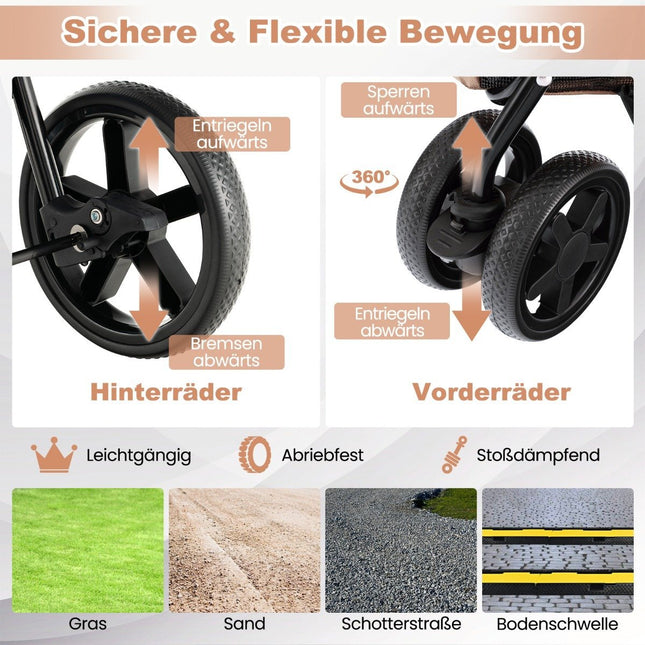 2 Etagen Hundebuggy bis 16 kg Hundebuggy mit Netzfenstern Getränkehalter Beige