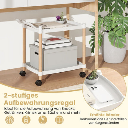 2-stöckiger Rollwagen mit feststellbaren Rädern und Trolley-Organizer aus Buchenholzrahmen