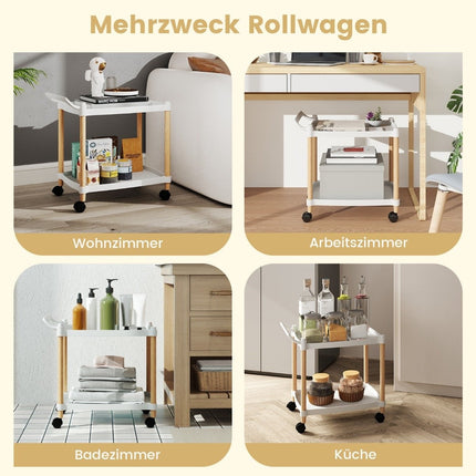 2-stöckiger Rollwagen mit feststellbaren Rädern und Trolley-Organizer aus Buchenholzrahmen