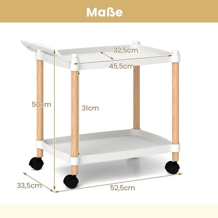 2-stöckiger Rollwagen mit feststellbaren Rädern und Trolley-Organizer aus Buchenholzrahmen