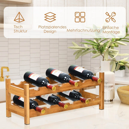 2-stöckiges Weinregal aus Bambus Flaschenregal Wine Rack 62 x 24 x 25 cm Natur