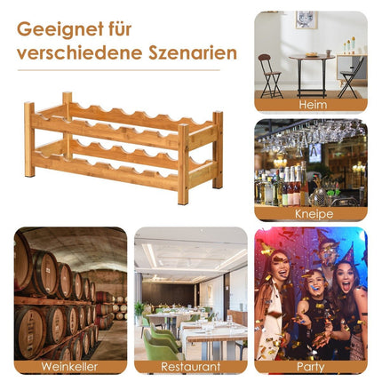 2-stöckiges Weinregal aus Bambus Flaschenregal Wine Rack 62 x 24 x 25 cm Natur