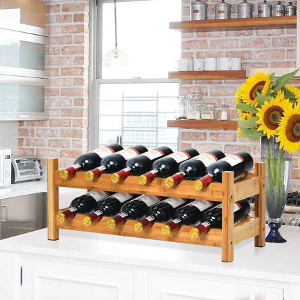 2-stöckiges Weinregal aus Bambus Flaschenregal Wine Rack 62 x 24 x 25 cm Natur
