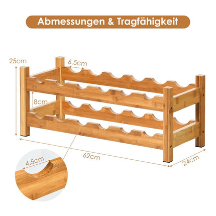 2-stöckiges Weinregal aus Bambus Flaschenregal Wine Rack 62 x 24 x 25 cm Natur