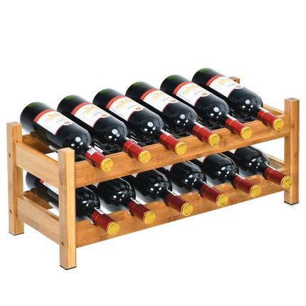 2-stöckiges Weinregal aus Bambus Flaschenregal Wine Rack 62 x 24 x 25 cm Natur