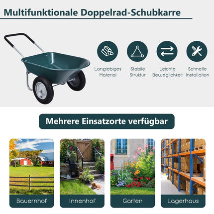 2-rädrige Gartenschubkarre mit Schwerlastschublade, 145 x 65 x 65 cm, grün