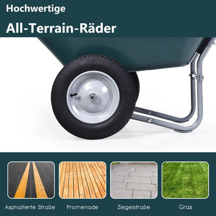 2-rädrige Gartenschubkarre mit Schwerlastschublade, 145 x 65 x 65 cm, grün