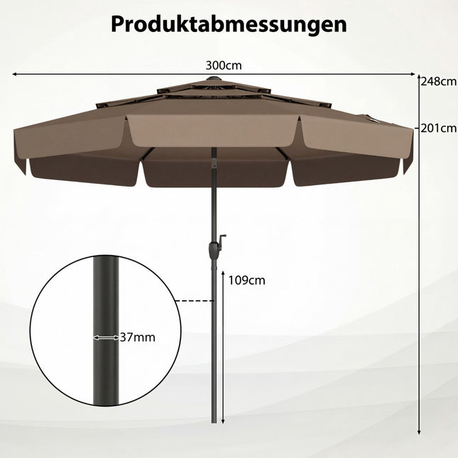 300 CM Outdoor Market Umbrella, Tilt Function, Ventilated Roof