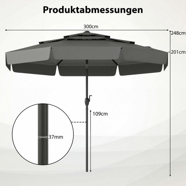 300 cm Sonnenschirm mit Knickfunktion, Belüftetes Dach