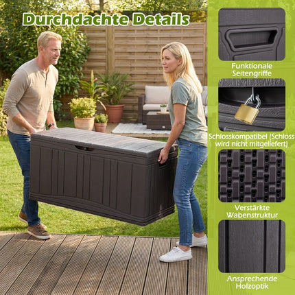 300L HDPE-Außenlagerbox mit abschließbarem Deckel, Braun