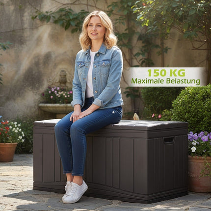 300L HDPE-Außenlagerbox mit abschließbarem Deckel, Braun