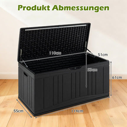 Venkovní úložný box 300L, HDPE, zamykatelné víko, černý