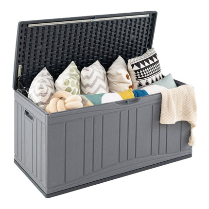 300L Outdoor-Aufbewahrungsbox, HDPE, abschließbarer Deckel, Grau
