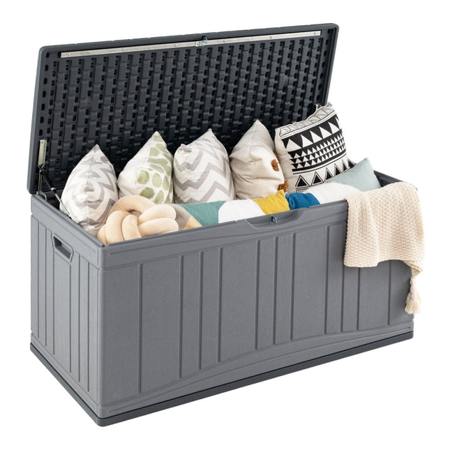 300L Outdoor-Aufbewahrungsbox, HDPE, abschließbarer Deckel, Grau