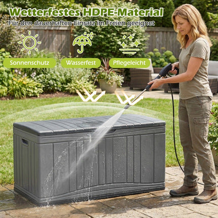 300L Outdoor-Aufbewahrungsbox, HDPE, abschließbarer Deckel, Grau