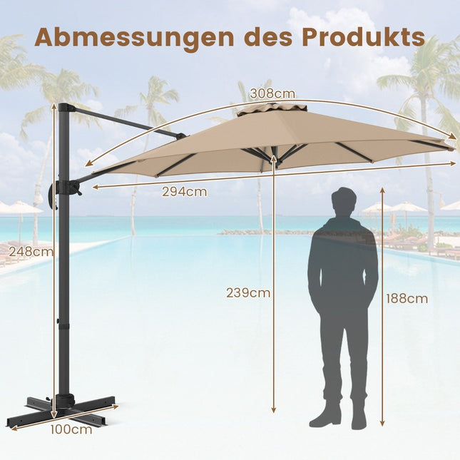 300 cm beiger Sonnenschirm, verstellbare Neigung und 360° Drehung