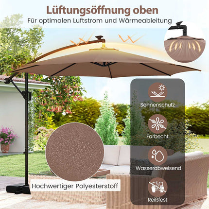 300 cm Ampelschirm mit LED-Beleuchtung, neigungsverstellbar