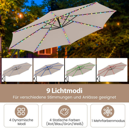 Boční slunečník 300 cm s LED světly, béžový