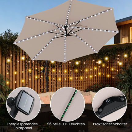 Boční slunečník 300 cm s LED světly, béžový
