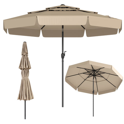 300 cm Outdoor Market Umbrella, Tilt Function, Beige