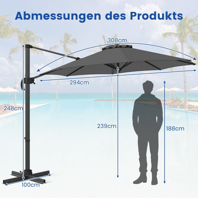 300 cm Sonnenschirm, neigungsverstellbar, 360° drehbar