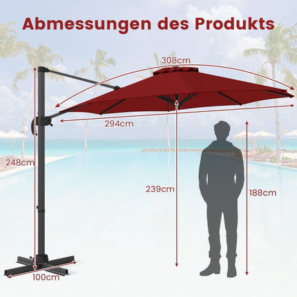 300 cm Sonnenschirm, verstellbare Neigung, 360° Drehung