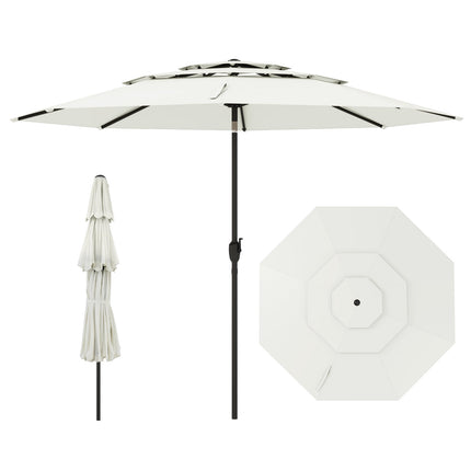 300 cm Patio Umbrella, 3-Layer Ventilated, Tilt, White