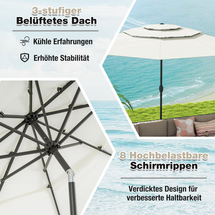 300 cm Patio Umbrella, 3-Layer Ventilated, Tilt, White