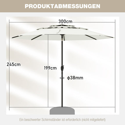 300 cm Patio Umbrella, 3-Layer Ventilated, Tilt, White