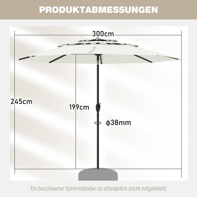 300 cm Terrassenschirm, 3-lagig ventiliert, neigbar, Weiß