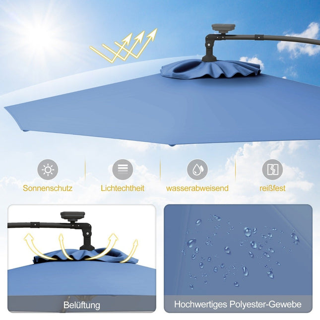 300 cm Patio Umbrella with 32 Solar LED Lights, Blue