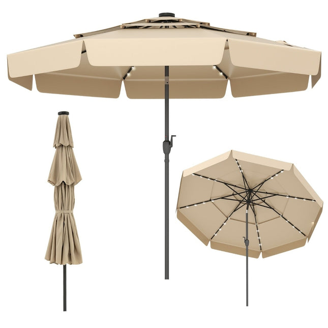 300 cm Sonnenschirm mit Solar-LED-Beleuchtung, Beige