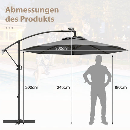 300 cm Patio Umbrella with Solar LED Lights & Crank