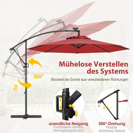 300 cm Patio Umbrella with Solar LED Lights & Crank