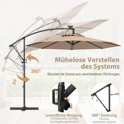 300 cm Patio Umbrella with Solar LED Lights & Crank