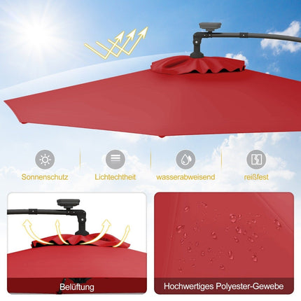 300 cm Patio Umbrella with Solar LED Lights & Crank