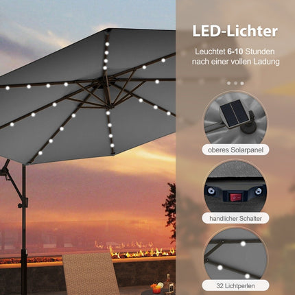 300 cm Patio Umbrella with Solar LED Lights & Crank