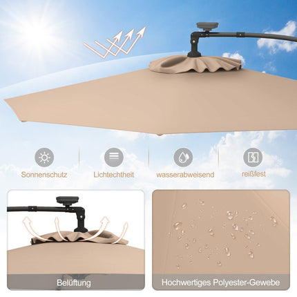 300 cm Patio Umbrella with Solar LED Lights & Crank