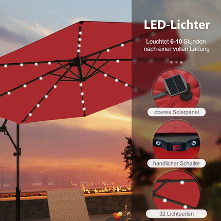 300 cm Patio Umbrella with Solar LED Lights & Crank
