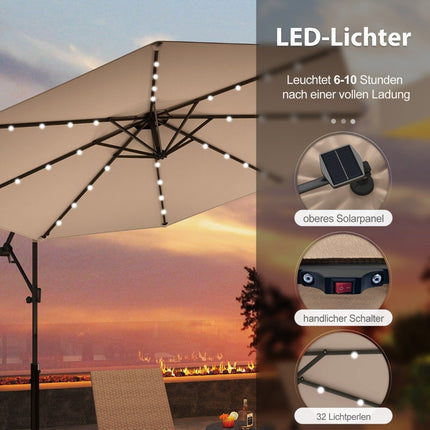 300 cm Patio Umbrella with Solar LED Lights & Crank
