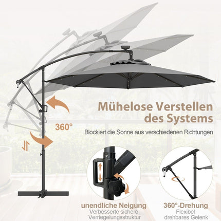 300 cm Patio Umbrella with Solar LED Lights & Crank