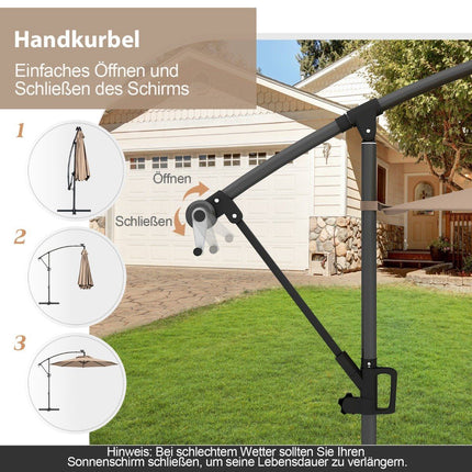 300 cm Patio Umbrella with Solar LED Lights & Crank